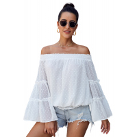 White Swiss Dot Off The Shoulder Top