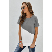 Gray Crew Neck Colorblock Tee