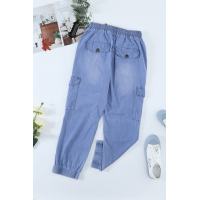 Sky Blue Drawstring Cargo Pocketed Joggers