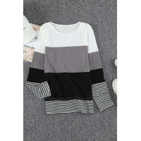 Gray Stylish Colorblock Splicing Stripes Top