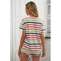 Multicolor Stripes V Neck T-shirt