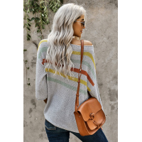 Multicolor Stripes Print Gray Knit Top