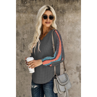 Gray Contrast Eyelet Thermal Knit Top