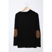 Black Buttoned Neck Knit Long Sleeves Top