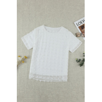 White Swiss Dot Texture Short Sleeve Top