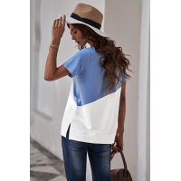 Sky Blue Crew Neck Colorblock Tee