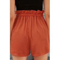 Orange Frilled Drawstring Waist High Rise Shorts