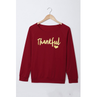 Burgundy THANKFUL Print Off Shoulder Long Sleeve Top without Strap