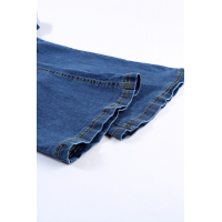 Dark Blue Mid Rise Button Front Flare Denim 