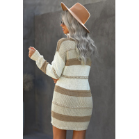 Beige Color Block Cable Knit Sweater Dress