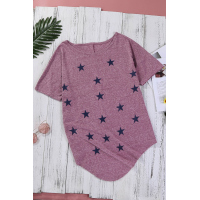 Dark Pink Star Print Short Sleeve T-shirt 