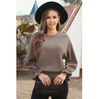 Khaki Corduroy Ruffle Frilled Long Sleeve Top