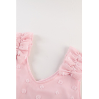 Pink Swiss Dot Woven Sleeveless Top With Ruffled Straps