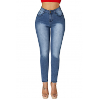 High Waist Bottom Ripped Hole Cut Jeans