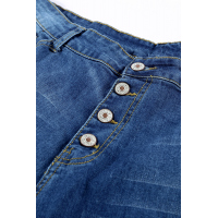 Dark Blue Mid Rise Button Front Flare Denim 