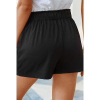 Black Cotton Blend Pocketed High Rise Shorts 