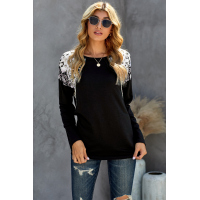 Black Long Sleeve Top With Leopard Snakeskin Print