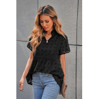 Black Swiss Dot Short Sleeve Flowy Top