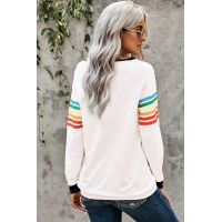 Rainbow Print White Long Sleeve Top