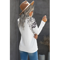 White Long Sleeve Top With Leopard Snakeskin Print