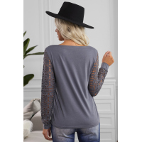 Gray Lace Long Sleeve Top