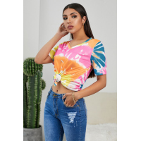 Yellow Gradient Tie Dye V Neck T-shirt