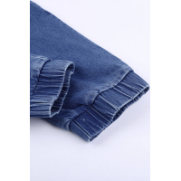 Blue Pocketed Distressed Denim Joggers