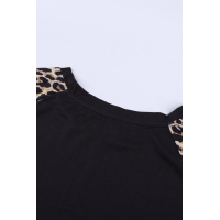 Black Leopard Sleeves Christmas Tree Print Top