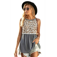 Leopard Spliced Flowy Ruched Tank