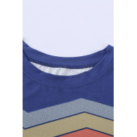 Blue Colorful Wavy Stripes Print Short Sleeve Tee