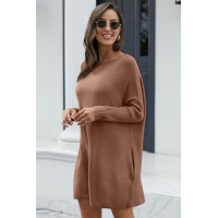 Khaki Oversized Batwing Sleeve Sweater Dress