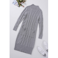 Gray High Neck Textured Bodycon Sweater Dress