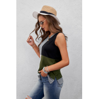 Green Crew Neck Color Block Tank