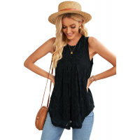 Black Lace Hollow Out Sleeveless T-Shirt