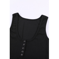 Black Sleeveless Scoop Neck Button Tank Top