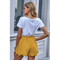 Khaki Scalloped Tie Front Shorts