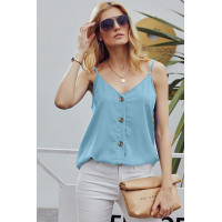 Sky Blue Spaghetti Strap Buttoned Tank Top