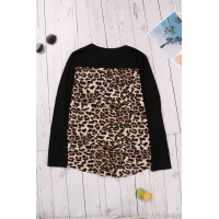 Black Leopard Patch Pocket Long Sleeve Top