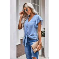 Sky Blue Forever Tonight Button Tie Top