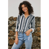 White Navy Striped Modern Women Shirt