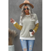 Splicing Sleeve Brown Knit Top