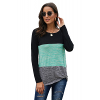 Green Color Block Crew Neck Blouse