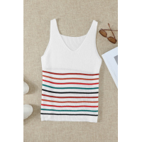 Multicolor Stripes White Knit Tank Top