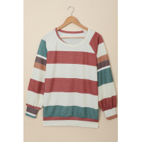 Multi-color Striped Balloon Sleeves Top