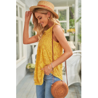 Yellow Lace Hollow Out Sleeveless T-Shirt