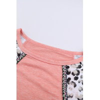 Pink Long Sleeve Top With Leopard Snakeskin Print