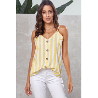 Yellow Button Up V Neck Strappy Shirt Cami Top