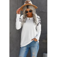 White Long Sleeve Top With Leopard Snakeskin Print