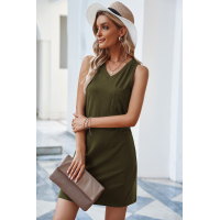 Army Green Chest Pocket Tank Mini Dress