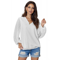 White Balloon Sleeve Textured Blouse